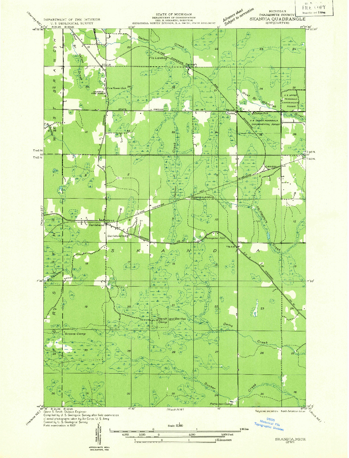 USGS 1:31680-SCALE QUADRANGLE FOR SKANDIA SW, MI 1932