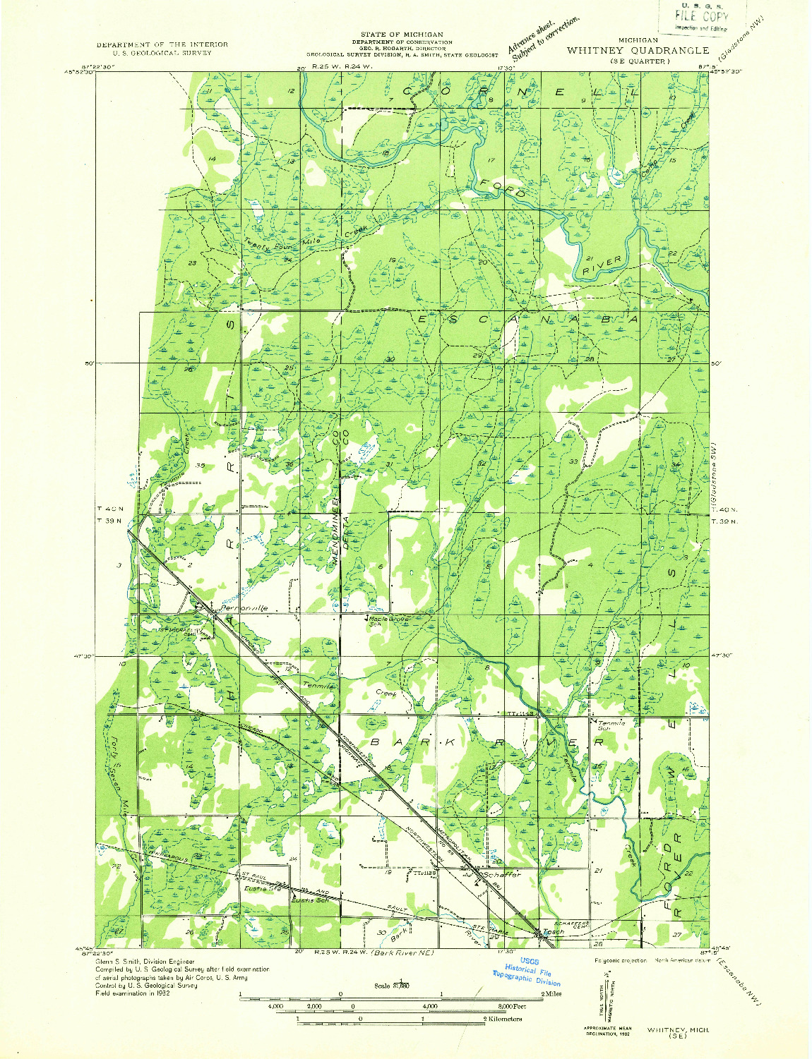 USGS 1:31680-SCALE QUADRANGLE FOR WHITNEY SE, MI 1932