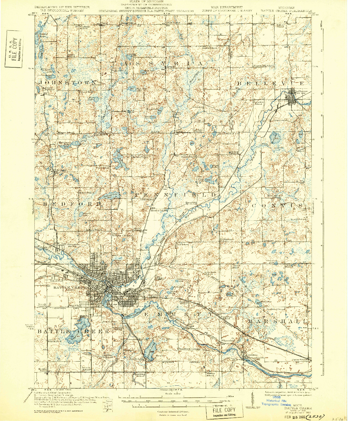 USGS 1:62500-SCALE QUADRANGLE FOR BATTLE CREEK, MI 1918