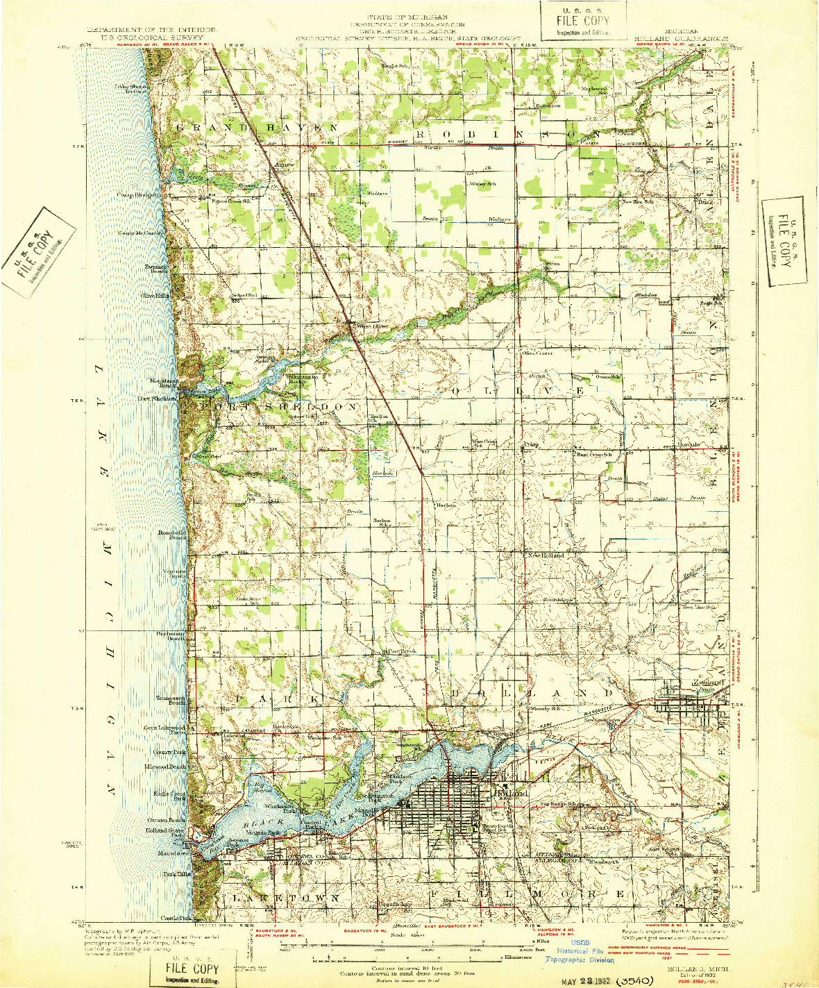 USGS 1:62500-SCALE QUADRANGLE FOR HOLLAND, MI 1932