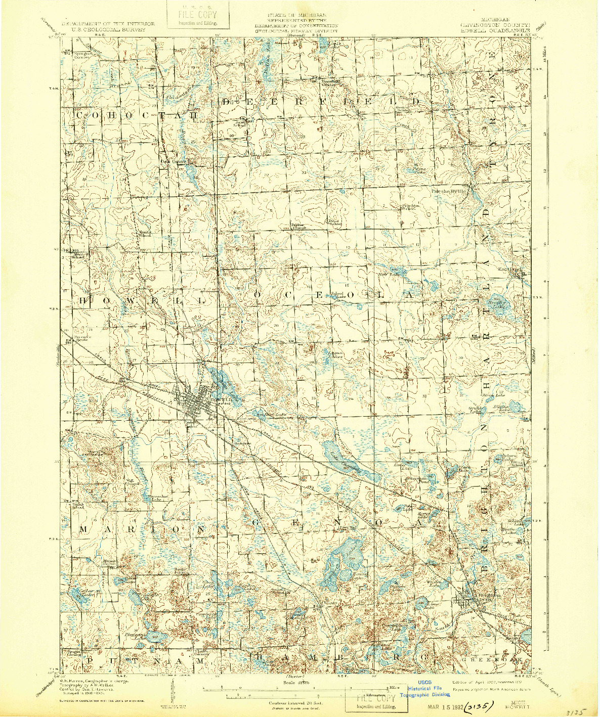 USGS 1:62500-SCALE QUADRANGLE FOR HOWELL, MI 1909