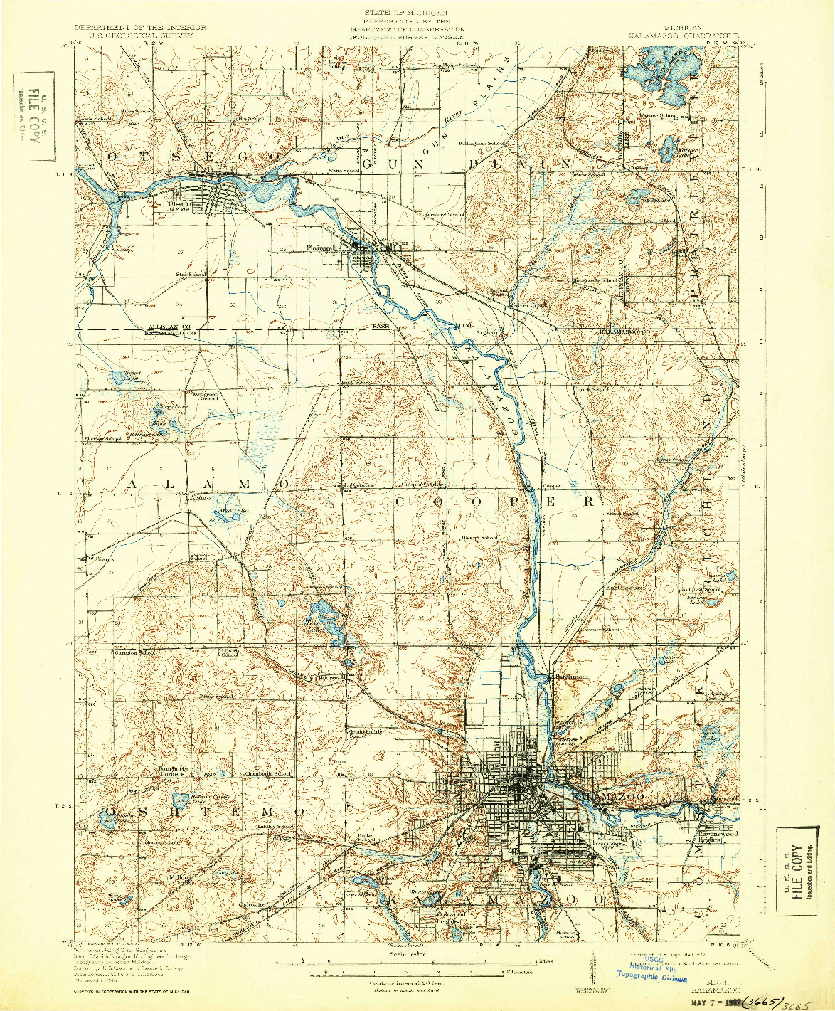 USGS 1:62500-SCALE QUADRANGLE FOR KALAMAZOO, MI 1918