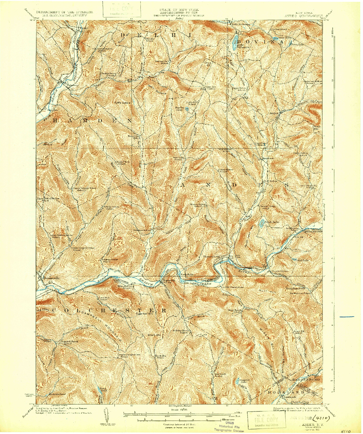 USGS 1:62500-SCALE QUADRANGLE FOR ANDES, NY 1924