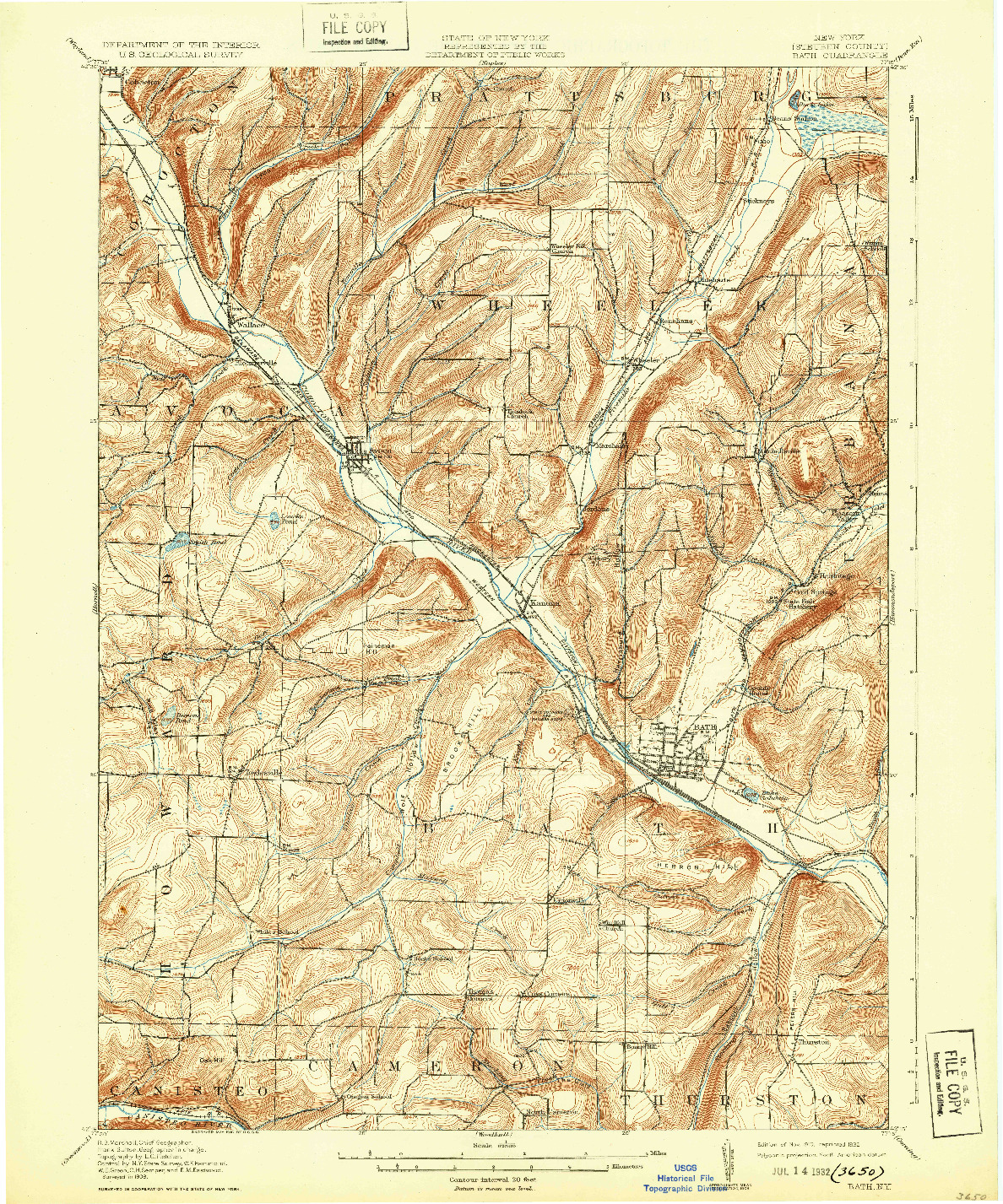 USGS 1:62500-SCALE QUADRANGLE FOR BATH, NY 1910