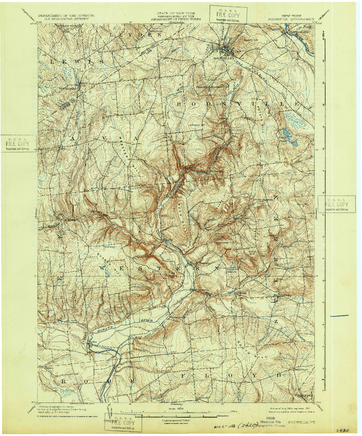 USGS 1:62500-SCALE QUADRANGLE FOR BOONVILLE, NY 1904