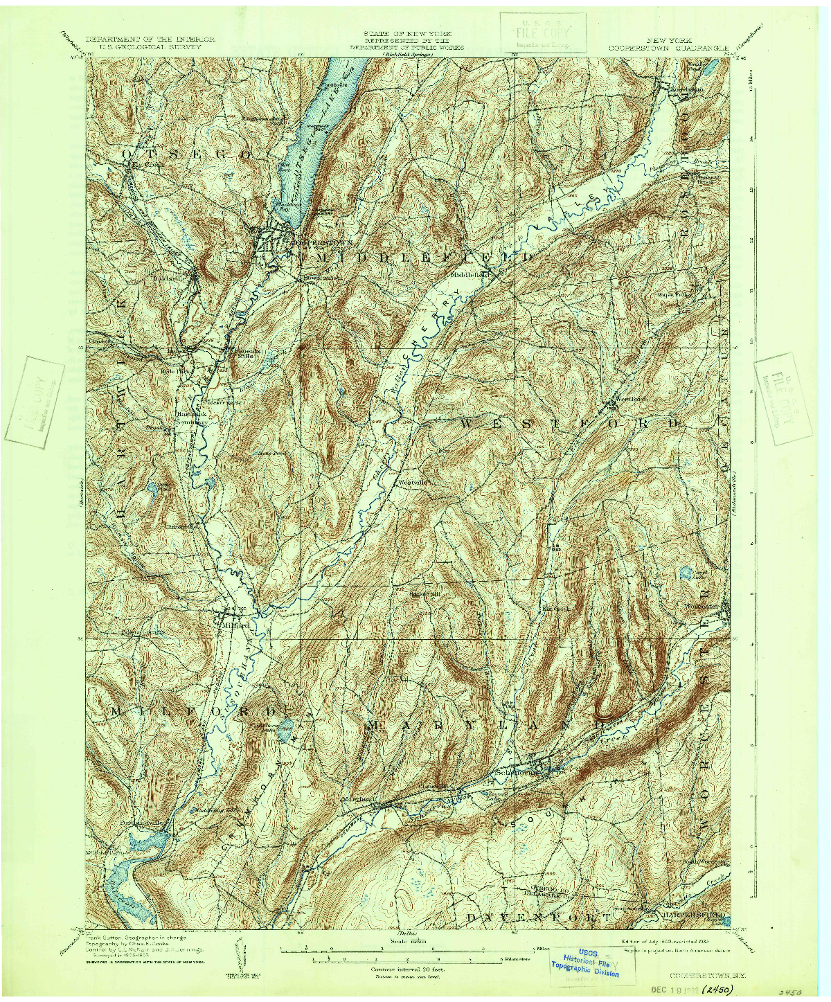 USGS 1:62500-SCALE QUADRANGLE FOR COOPERSTOWN, NY 1909