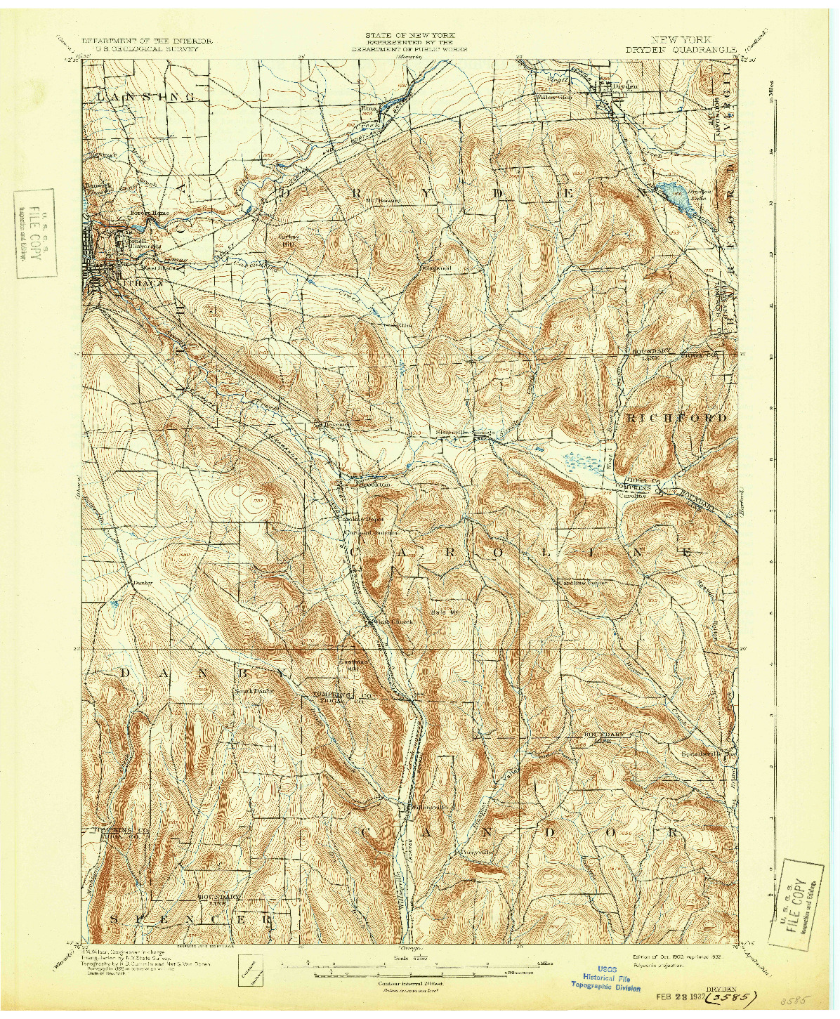 USGS 1:62500-SCALE QUADRANGLE FOR DRYDEN, NY 1900