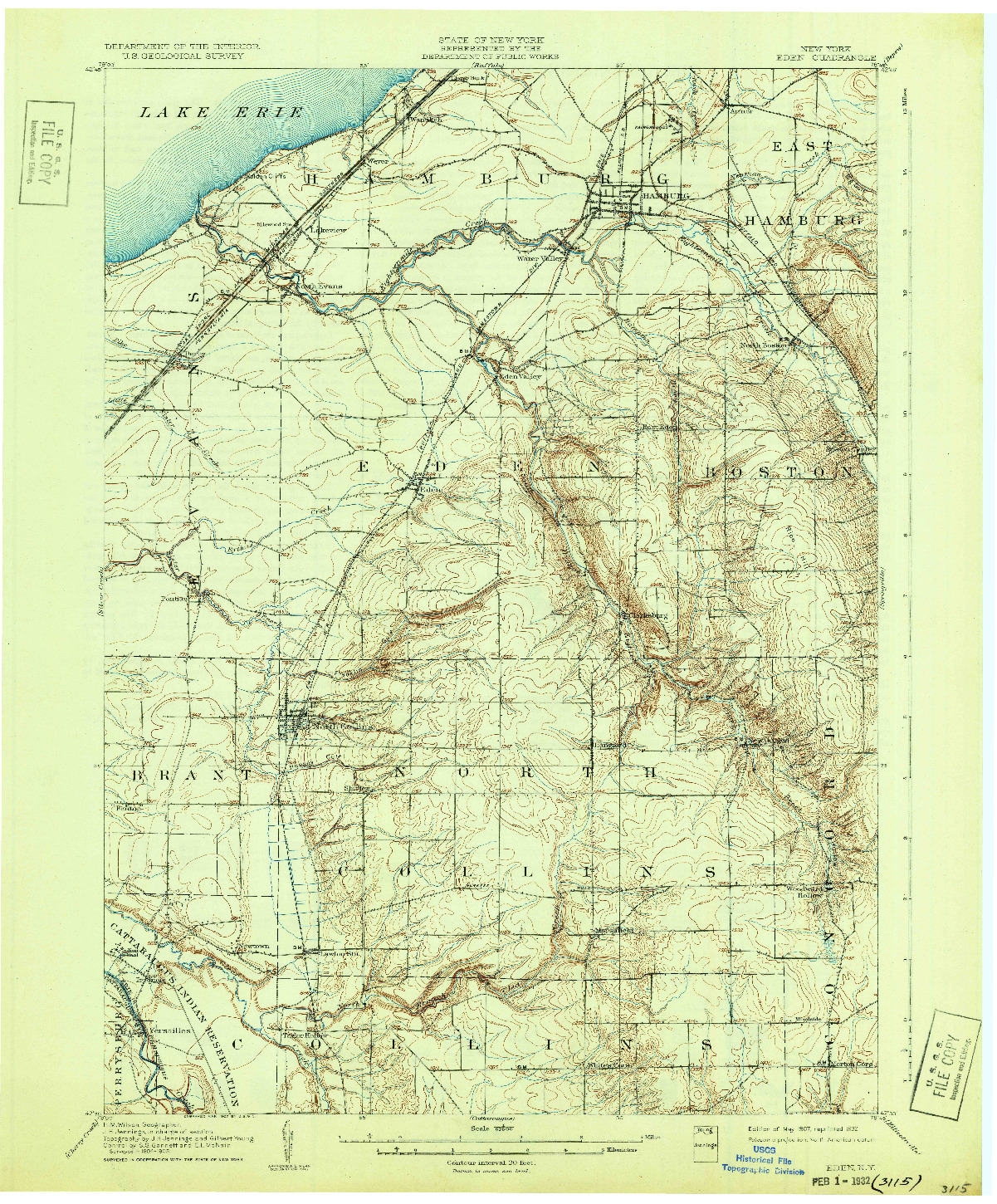 USGS 1:62500-SCALE QUADRANGLE FOR EDEN, NY 1907