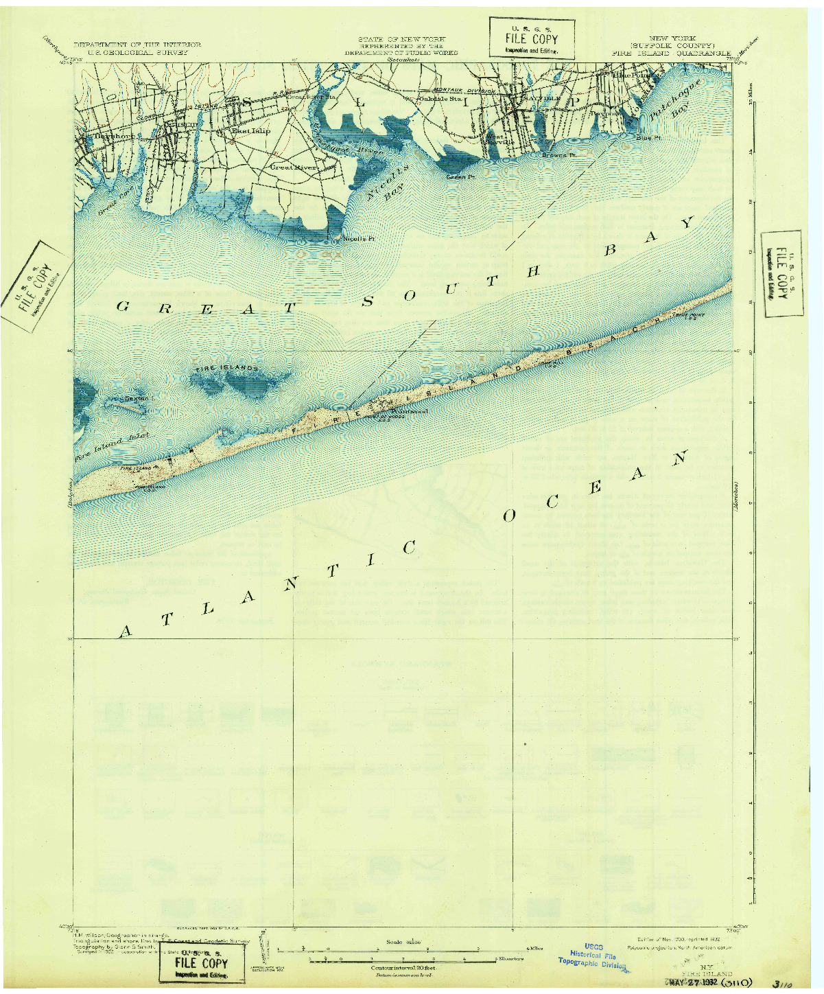USGS 1:62500-SCALE QUADRANGLE FOR FIRE ISLAND, NY 1903