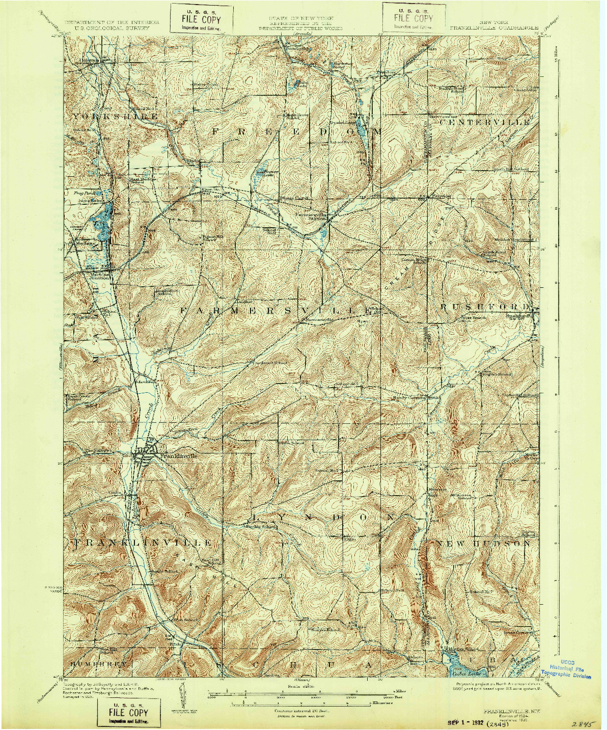 USGS 1:62500-SCALE QUADRANGLE FOR FRANKLINVILLE, NY 1924