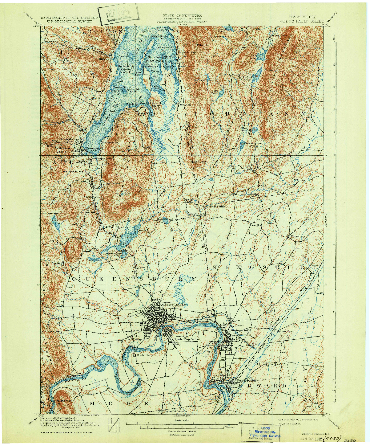 USGS 1:62500-SCALE QUADRANGLE FOR GLENS FALLS, NY 1897