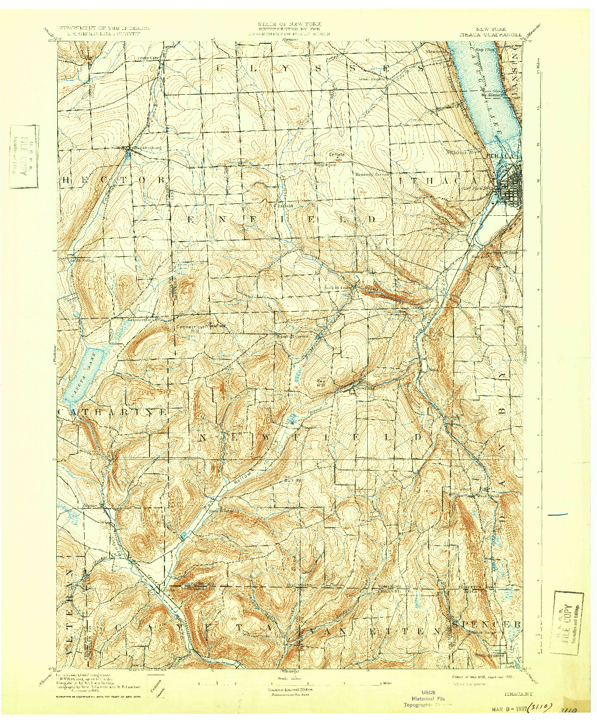 USGS 1:62500-SCALE QUADRANGLE FOR ITHACA, NY 1895