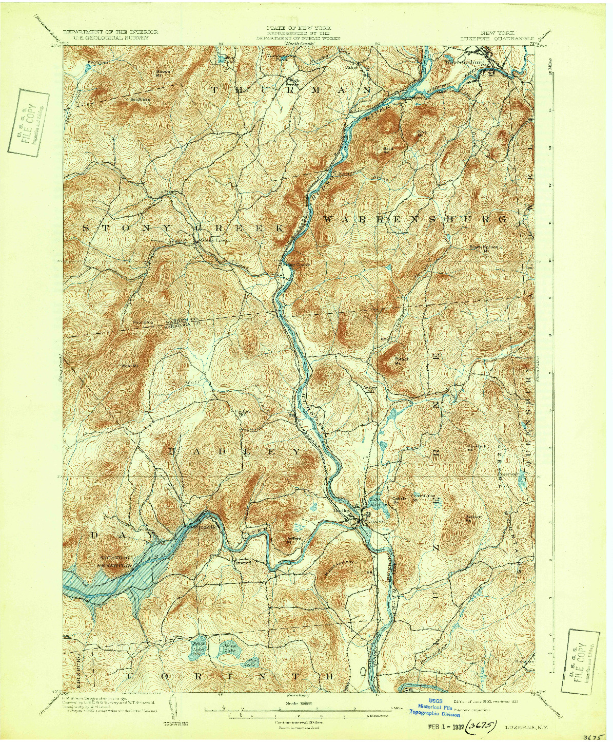 USGS 1:62500-SCALE QUADRANGLE FOR LUZERNE, NY 1903