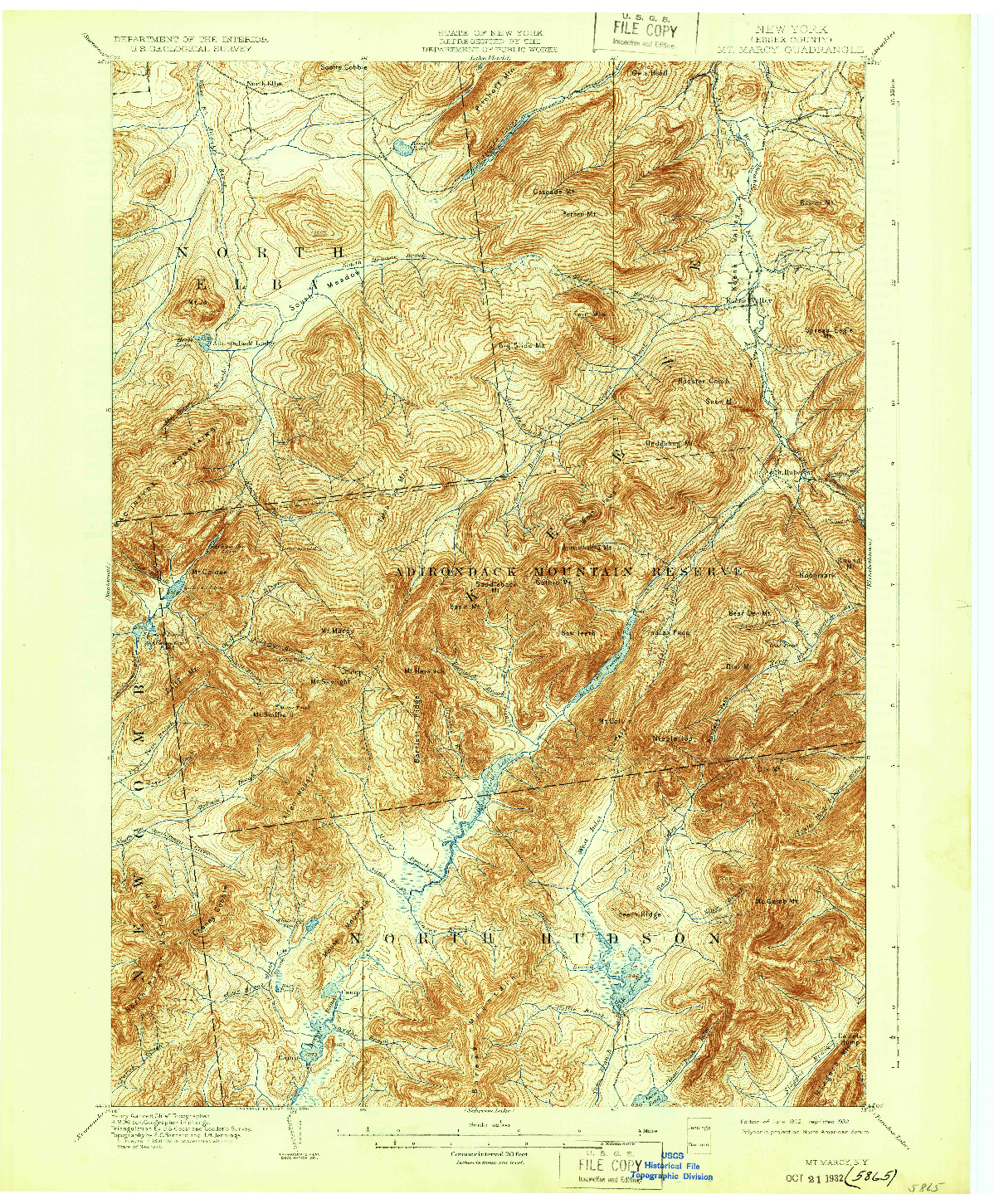 USGS 1:62500-SCALE QUADRANGLE FOR MT. MARCY, NY 1902