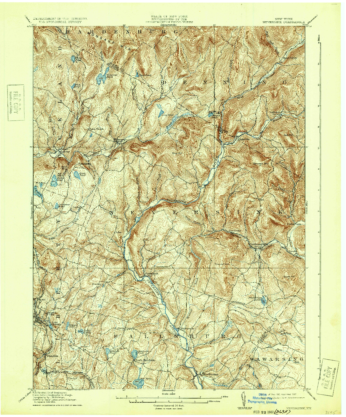 USGS 1:62500-SCALE QUADRANGLE FOR NEVERSINK, NY 1910