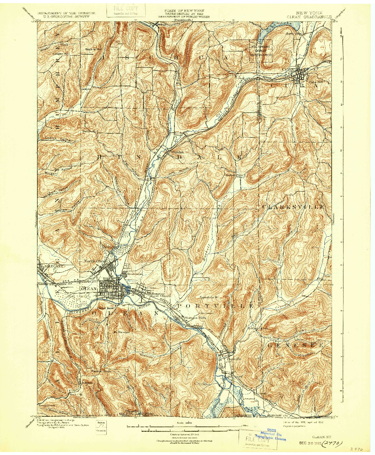 USGS 1:62500-SCALE QUADRANGLE FOR OLEAN, NY 1898