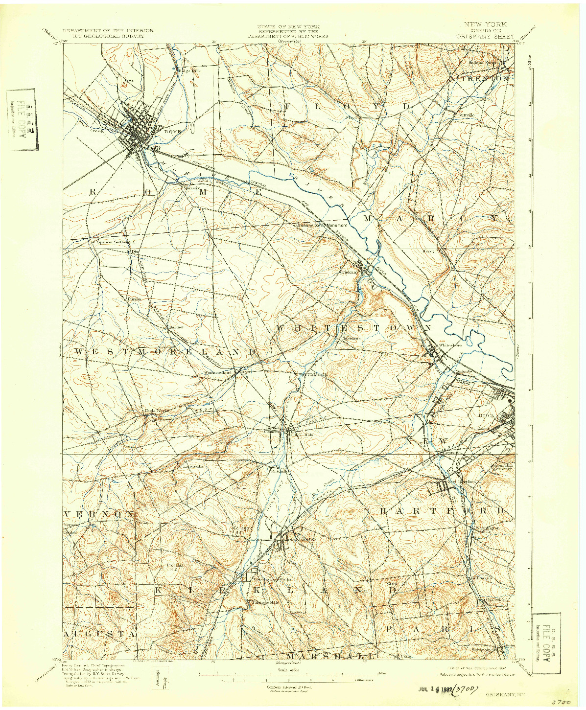 USGS 1:62500-SCALE QUADRANGLE FOR ORISKANY, NY 1898