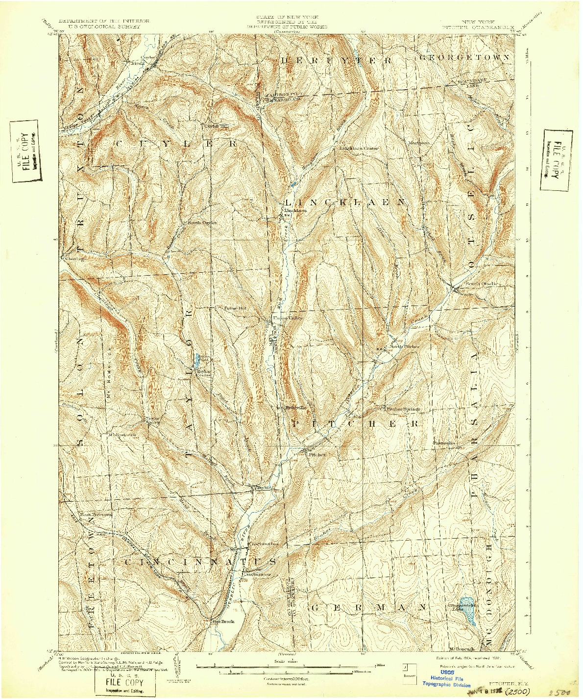 USGS 1:62500-SCALE QUADRANGLE FOR PITCHER, NY 1904