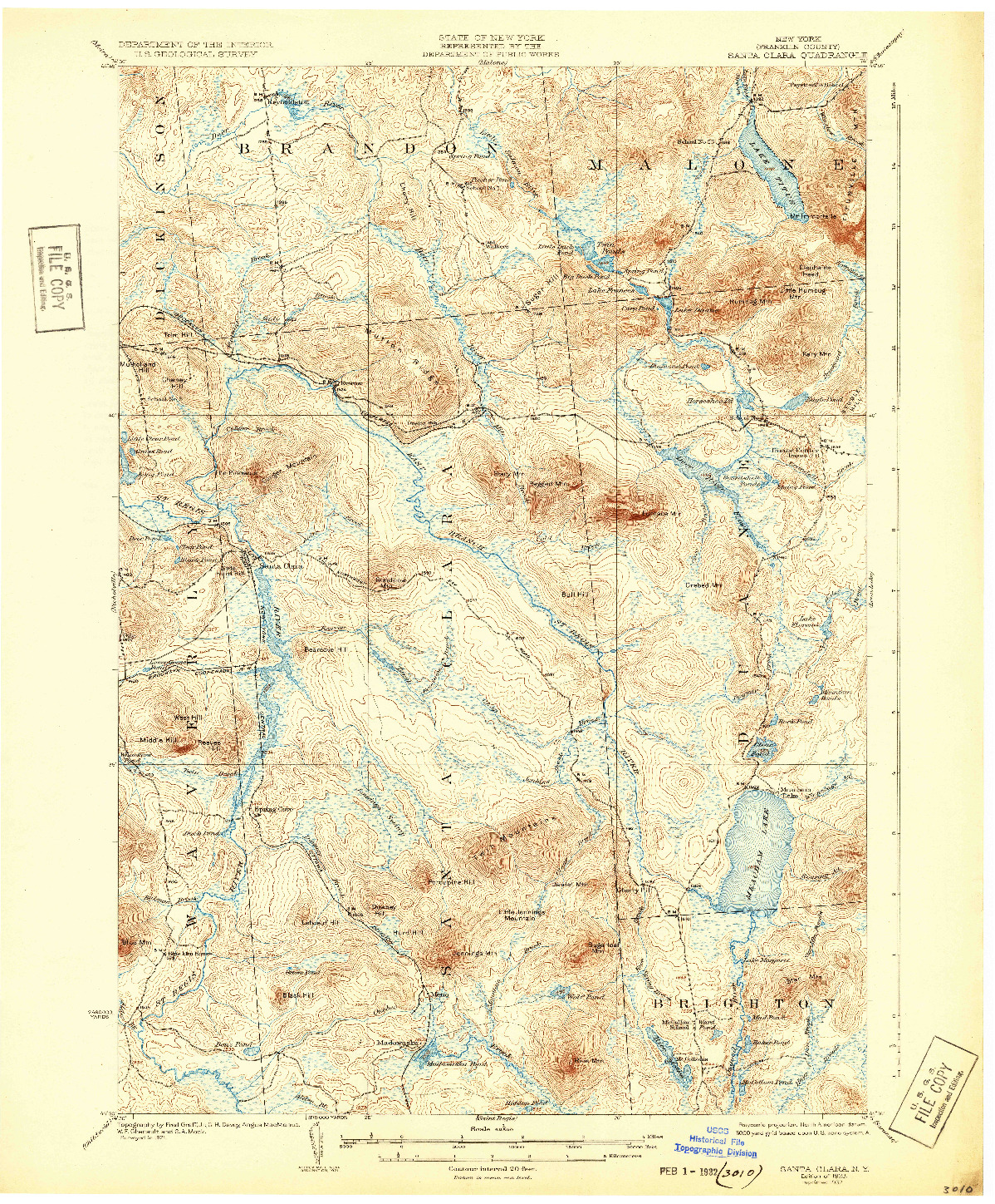 USGS 1:62500-SCALE QUADRANGLE FOR SANTA CLARA, NY 1923