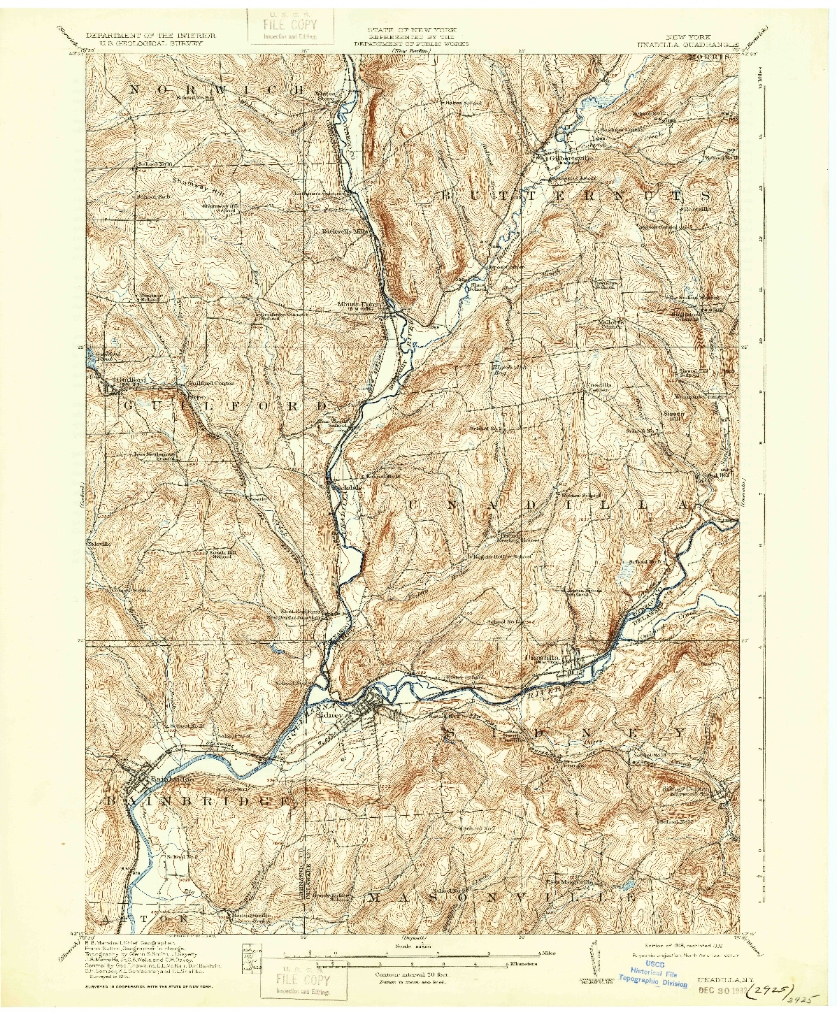 USGS 1:62500-SCALE QUADRANGLE FOR UNADILLA, NY 1918