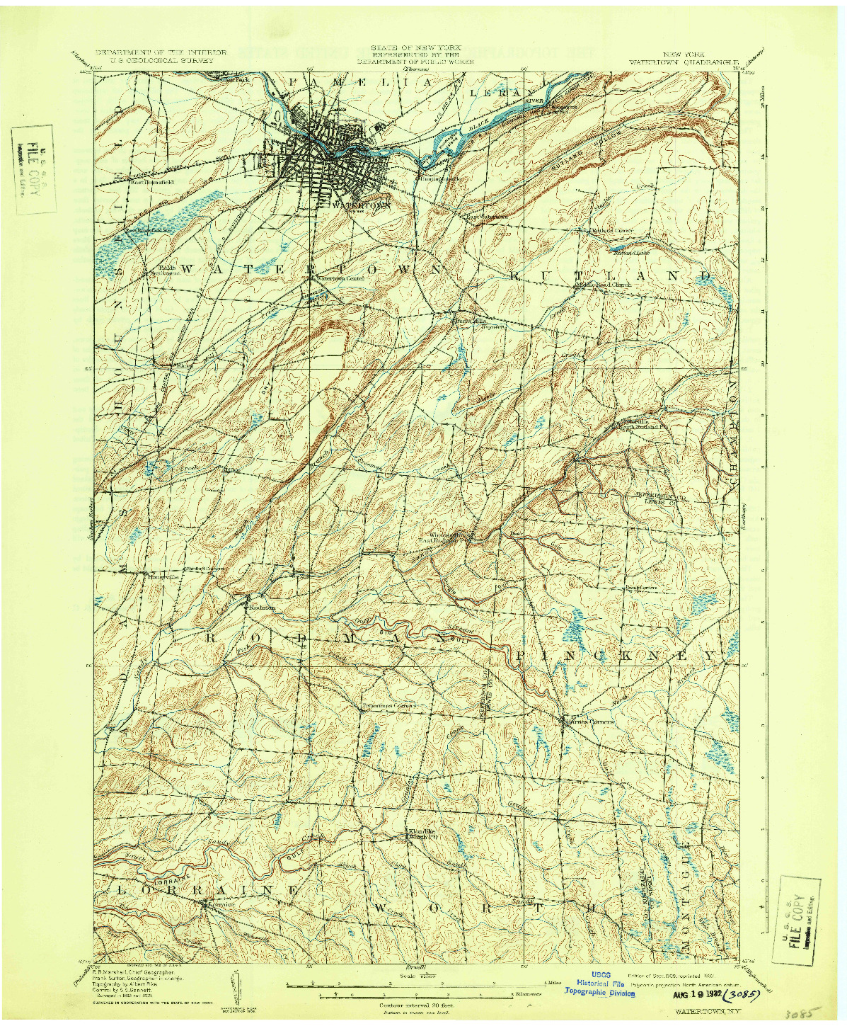 USGS 1:62500-SCALE QUADRANGLE FOR WATERTOWN, NY 1909