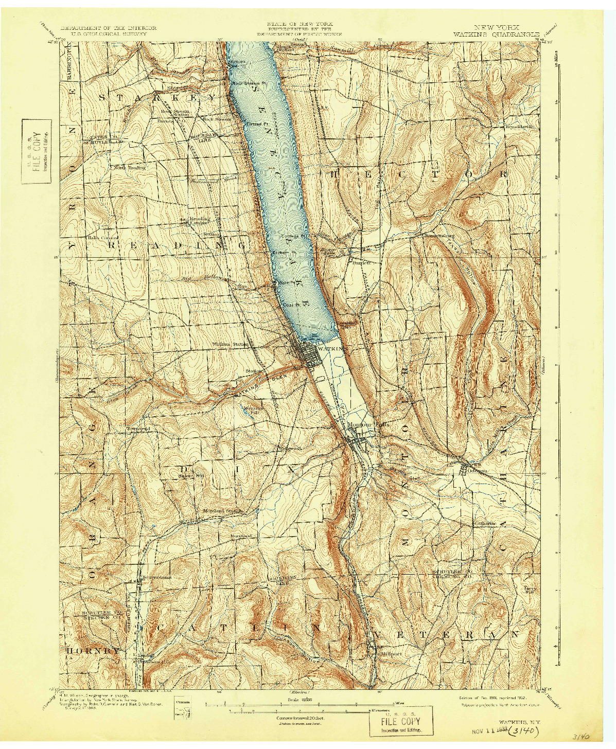 USGS 1:62500-SCALE QUADRANGLE FOR WATKINS, NY 1901