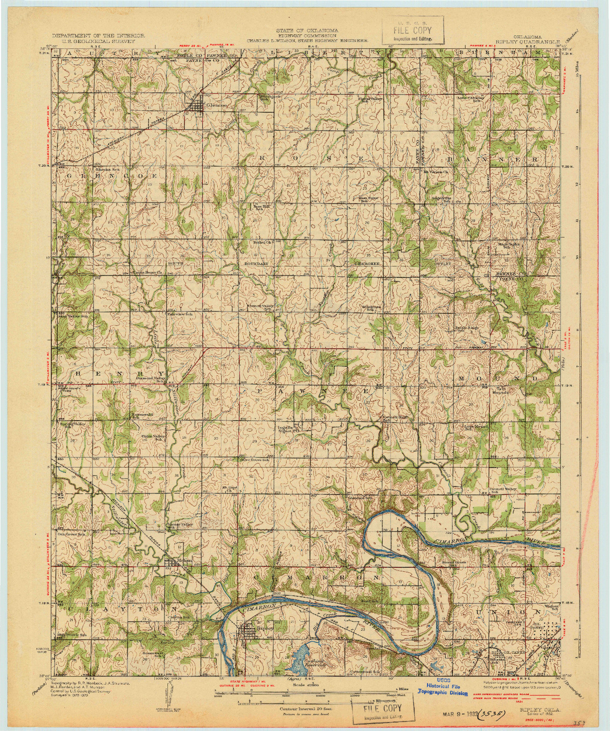 USGS 1:62500-SCALE QUADRANGLE FOR RIPLEY, OK 1932