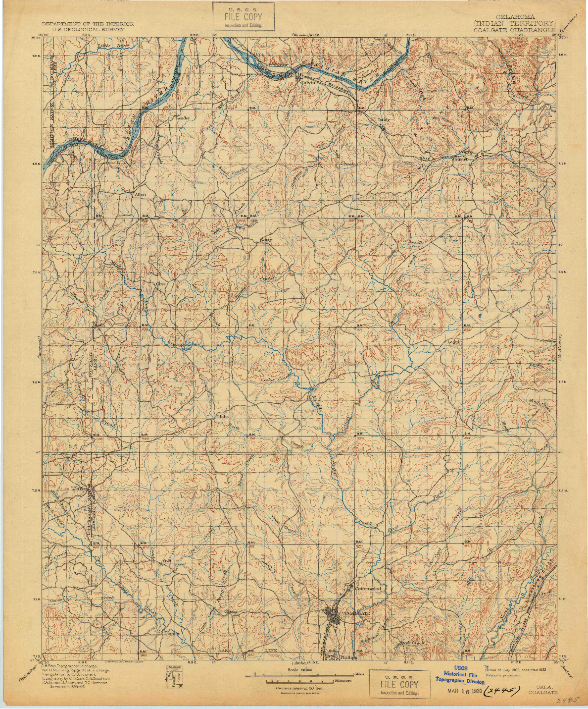 USGS 1:125000-SCALE QUADRANGLE FOR COALGATE, OK 1900