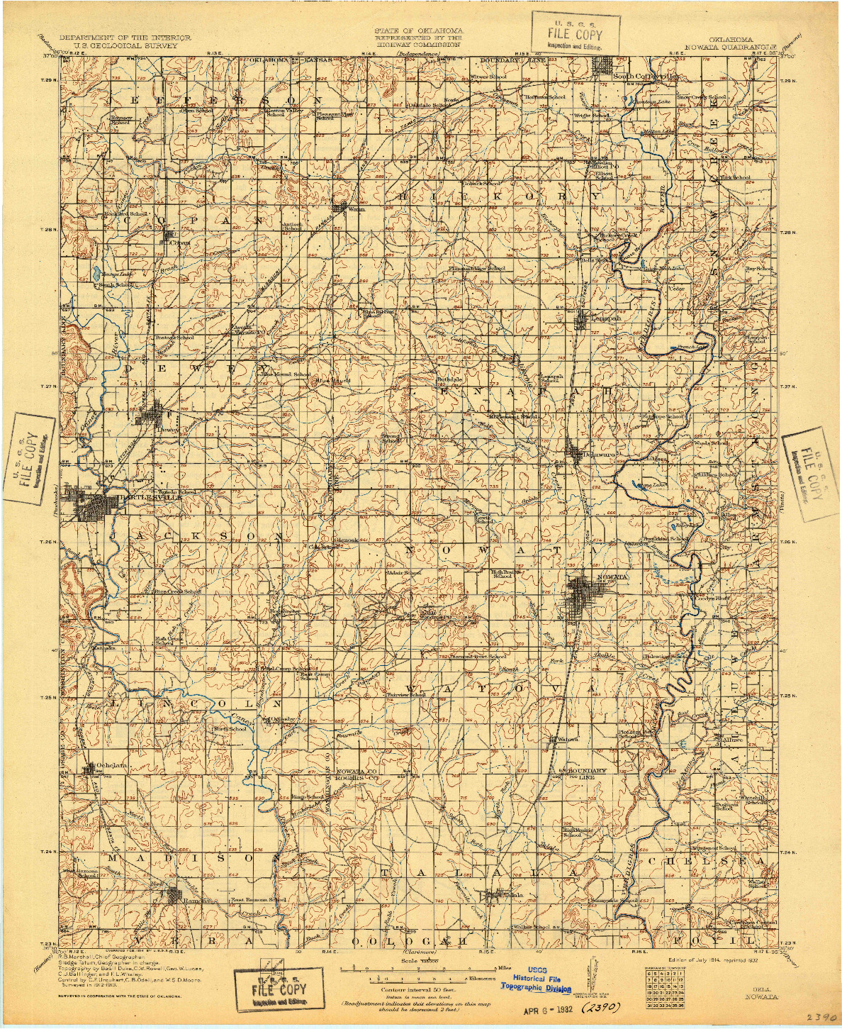 USGS 1:125000-SCALE QUADRANGLE FOR NOWATA, OK 1914