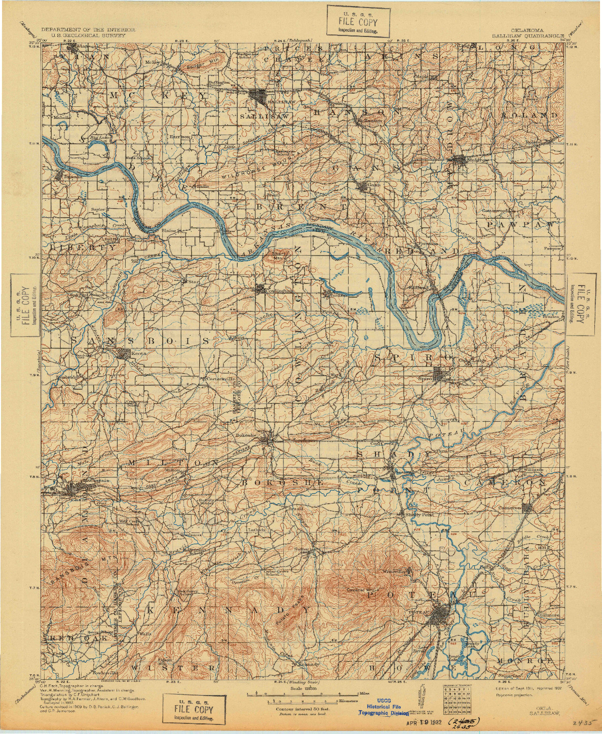 USGS 1:125000-SCALE QUADRANGLE FOR SALLISAW, OK 1911
