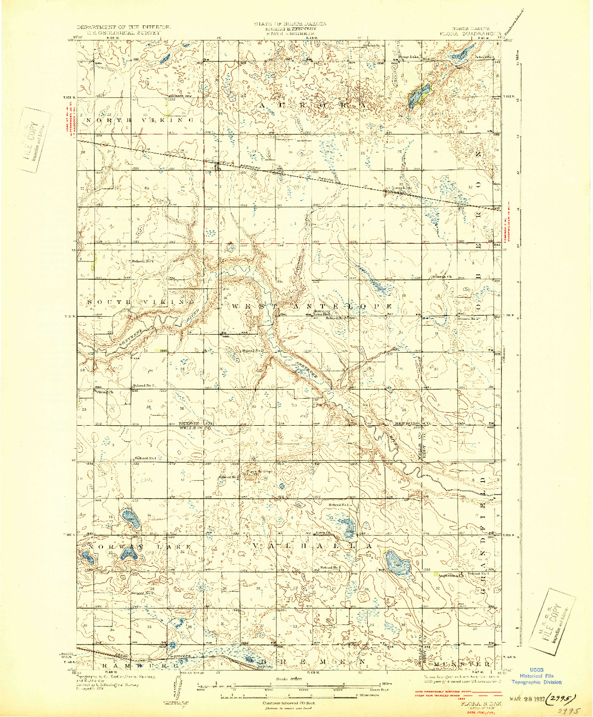 USGS 1:62500-SCALE QUADRANGLE FOR FLORA, ND 1932