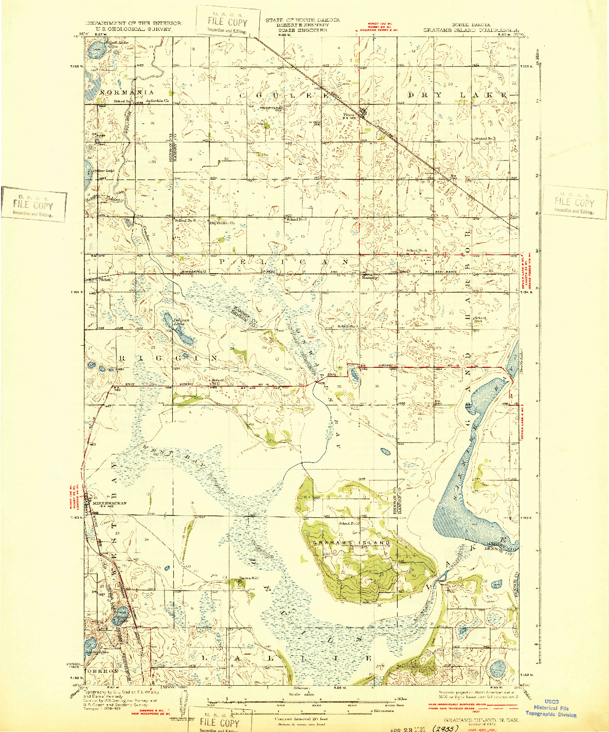 USGS 1:62500-SCALE QUADRANGLE FOR GRAHAMS ISLAND, ND 1932