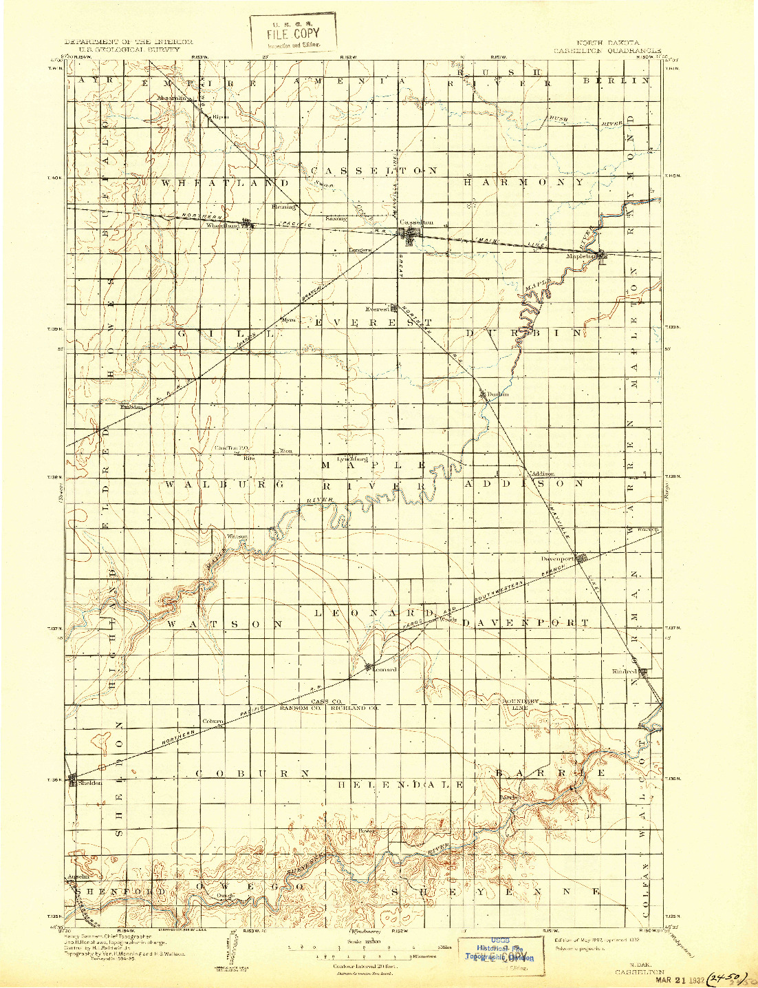 USGS 1:125000-SCALE QUADRANGLE FOR CASSELTON, ND 1897