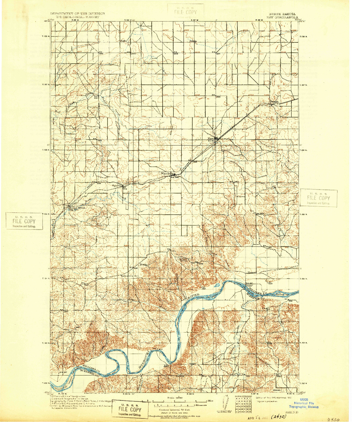 USGS 1:125000-SCALE QUADRANGLE FOR RAY, ND 1911