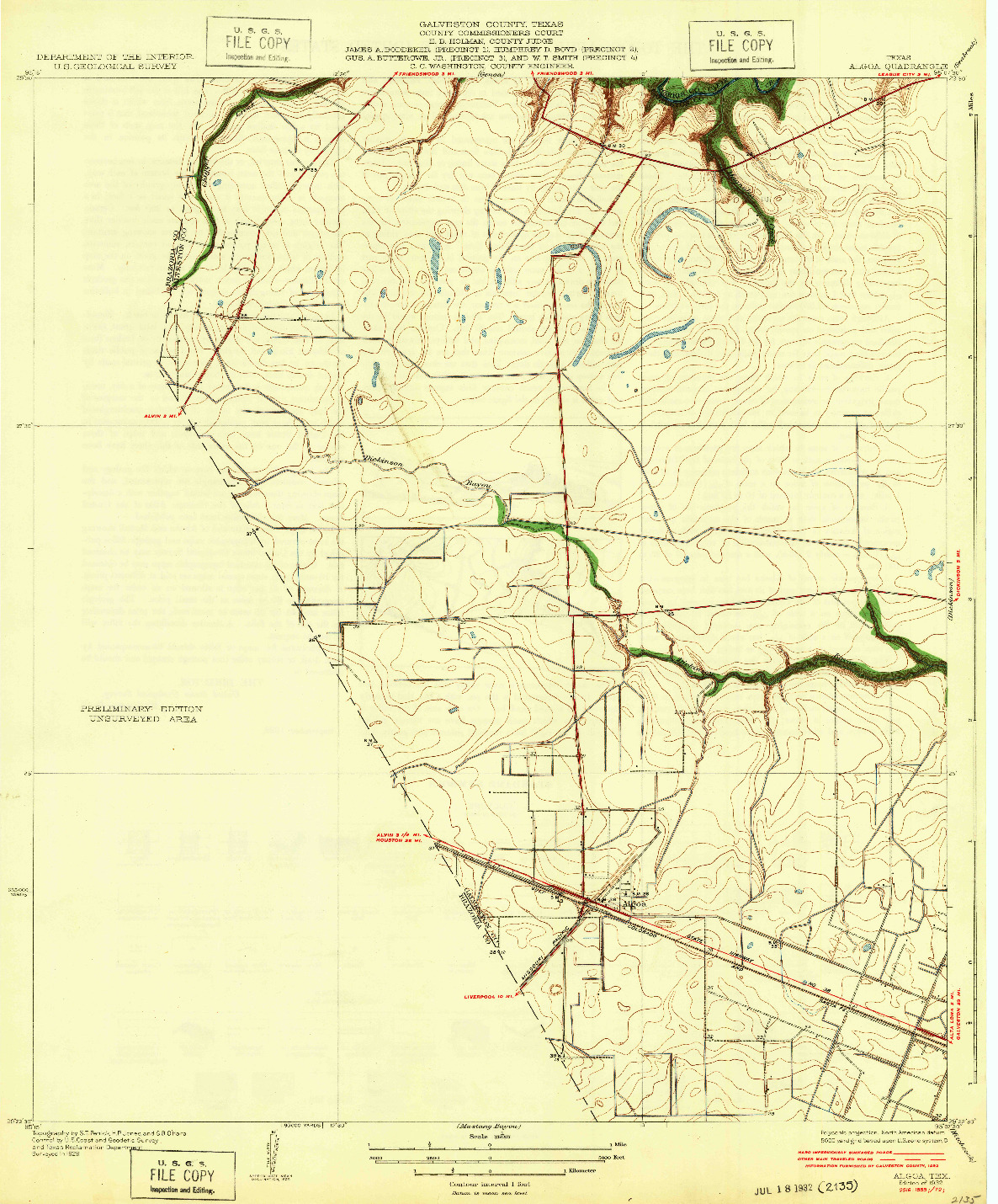 USGS 1:31680-SCALE QUADRANGLE FOR ALGOA, TX 1932