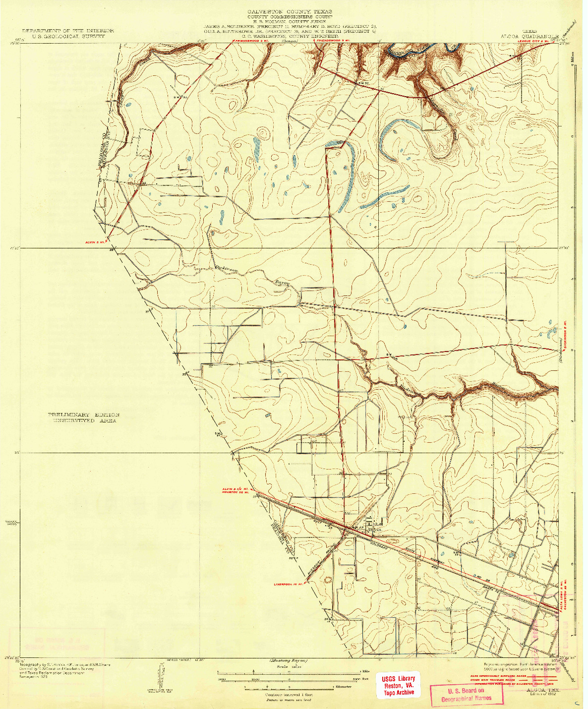 USGS 1:31680-SCALE QUADRANGLE FOR ALGOA, TX 1932