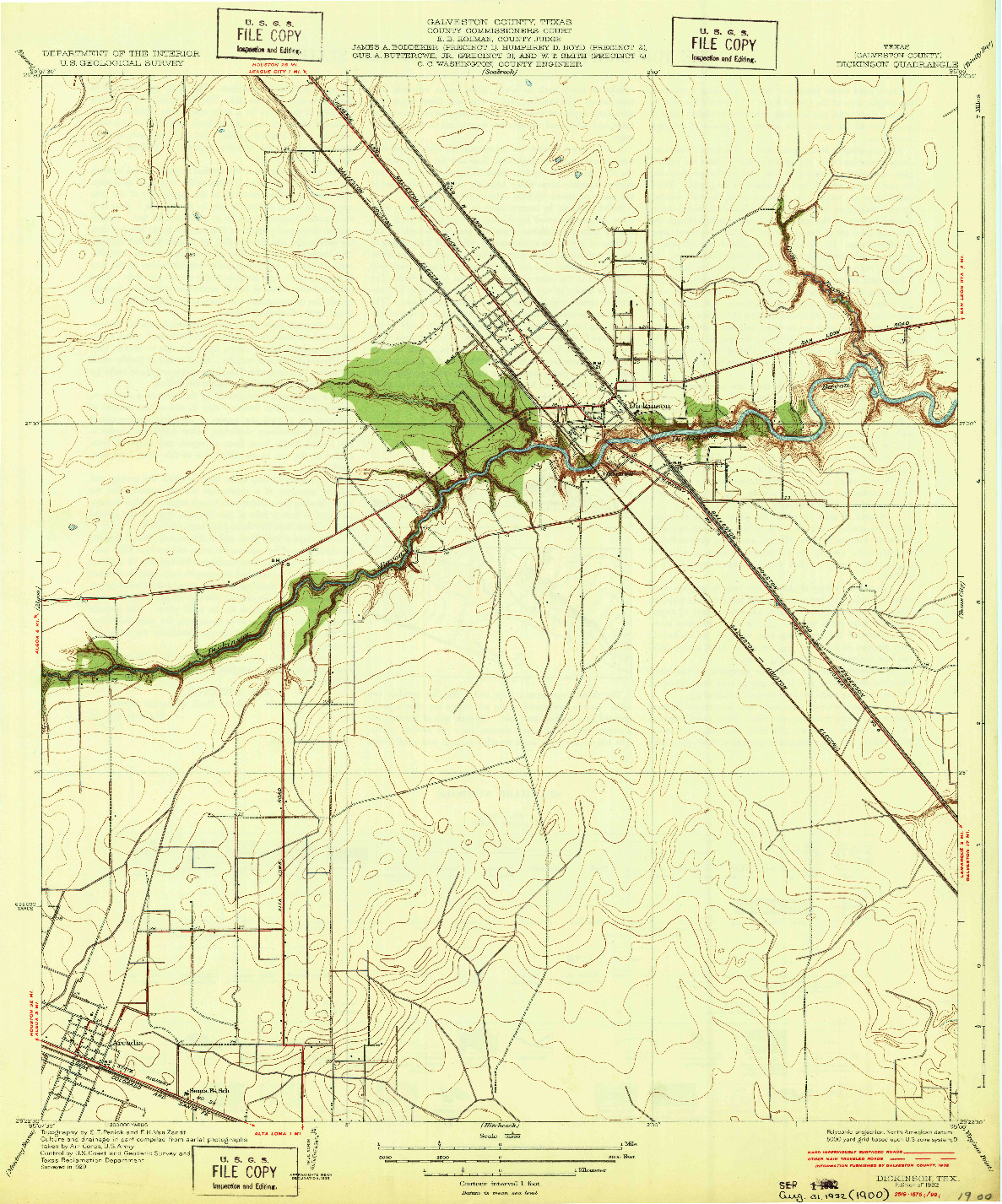 USGS 1:31680-SCALE QUADRANGLE FOR DICKINSON, TX 1932