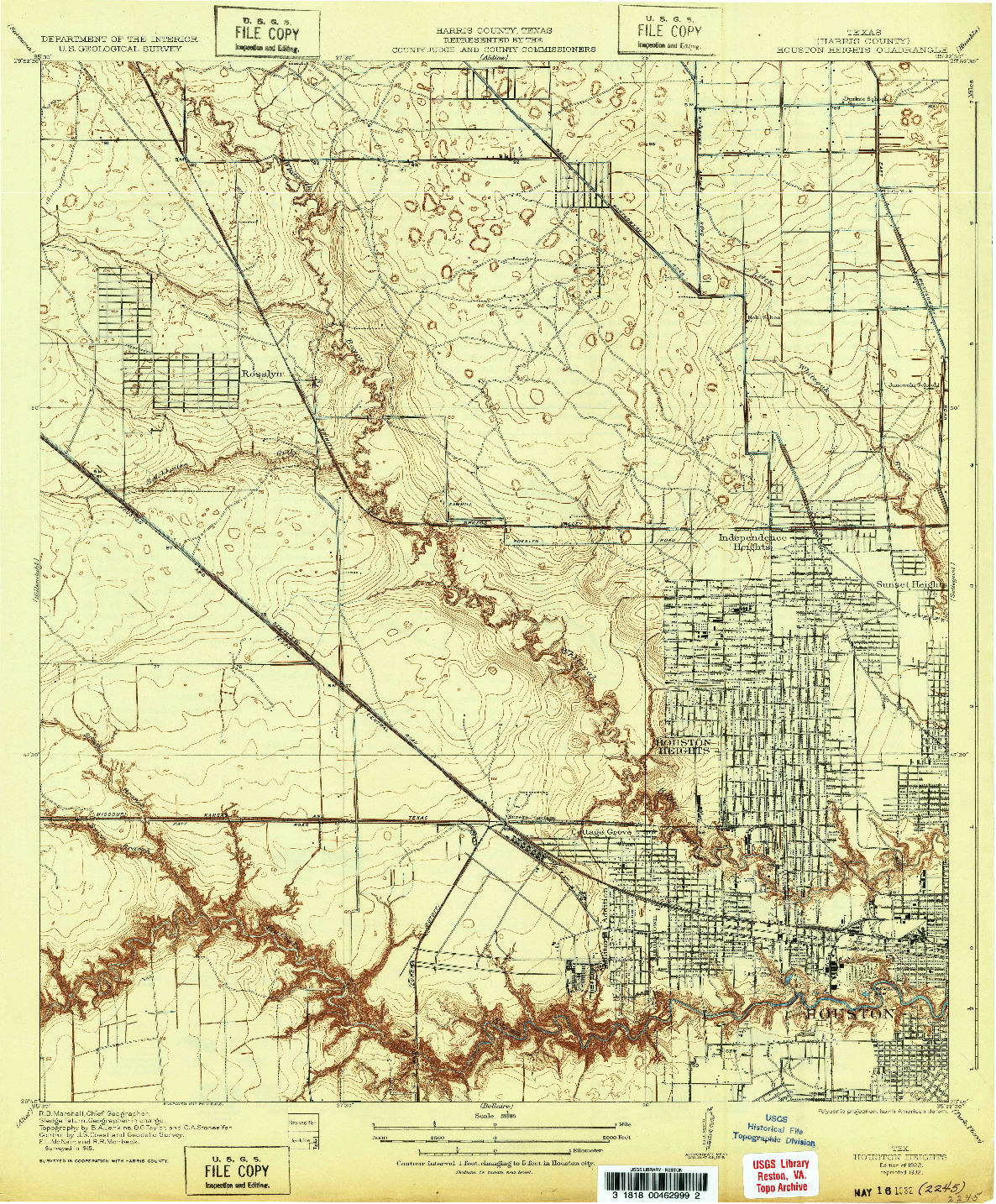 USGS 1:31680-SCALE QUADRANGLE FOR HOUSTON HEIGHTS, TX 1922