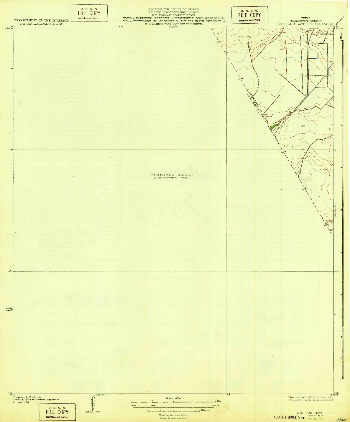 USGS 1:31680-SCALE QUADRANGLE FOR MUSTANG BAYOU, TX 1932