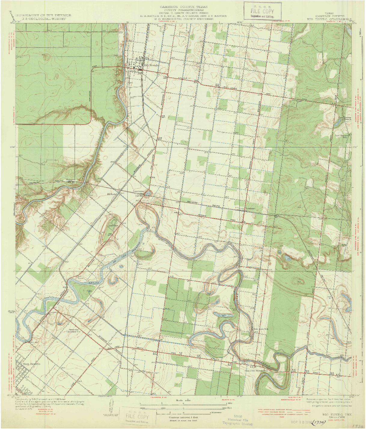 USGS 1:31680-SCALE QUADRANGLE FOR RIO HONDO, TX 1932