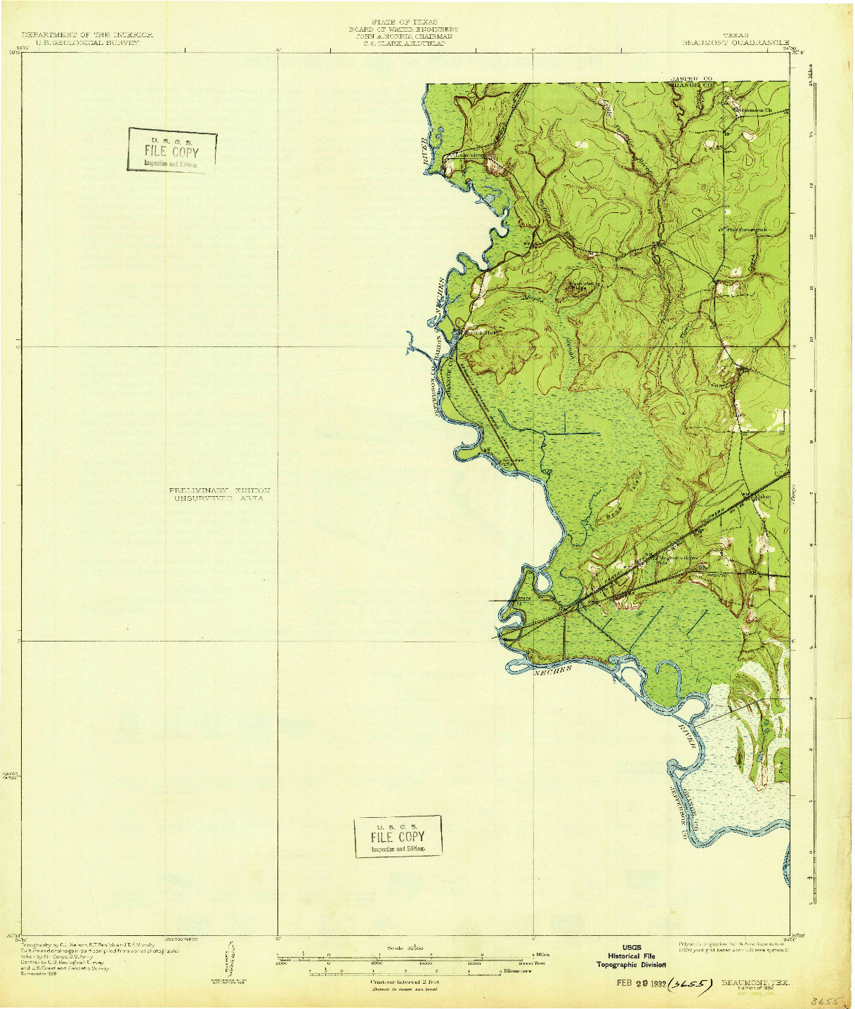USGS 1:62500-SCALE QUADRANGLE FOR BEAUMONT, TX 1932