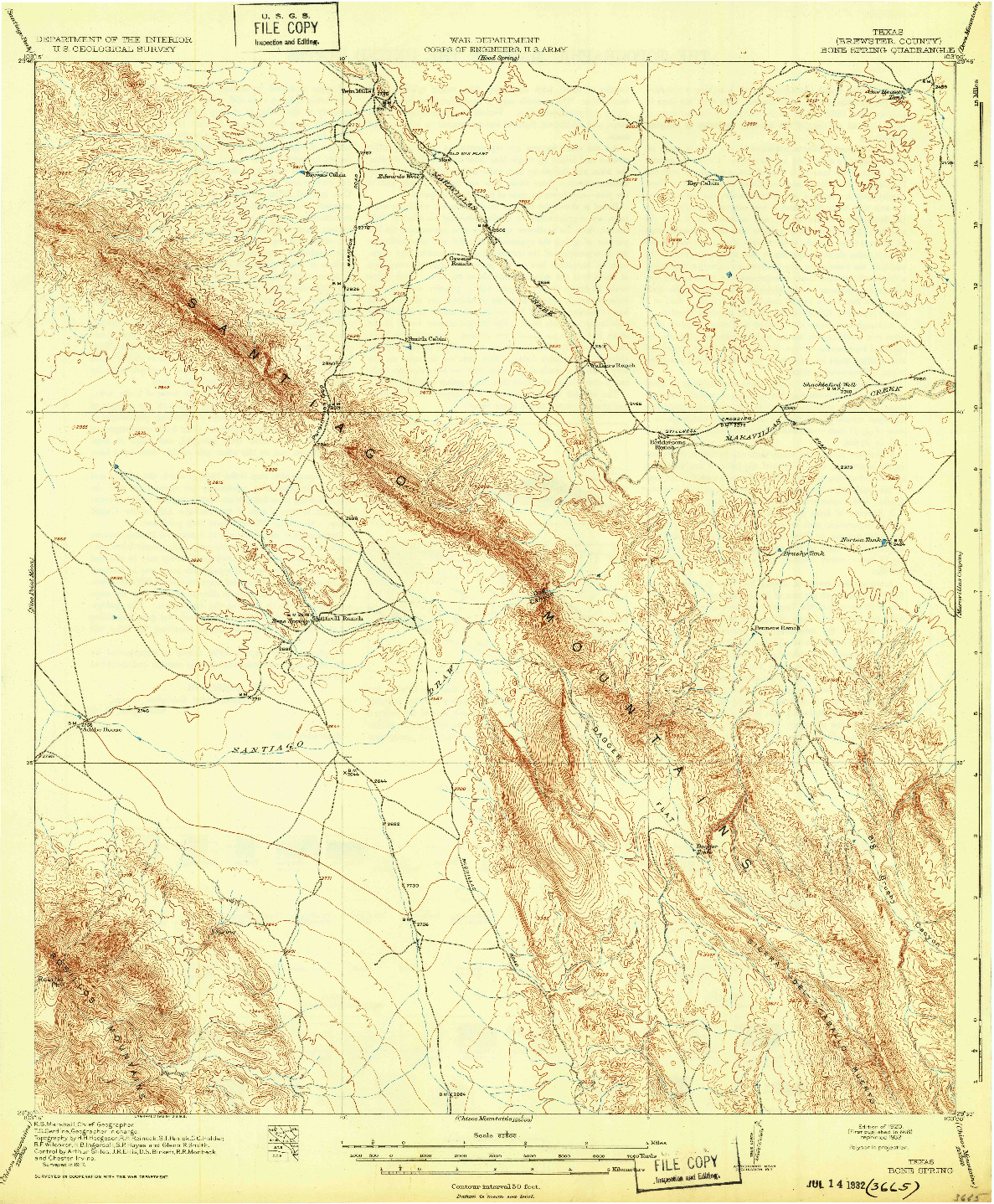 USGS 1:62500-SCALE QUADRANGLE FOR BONE SPRING, TX 1920