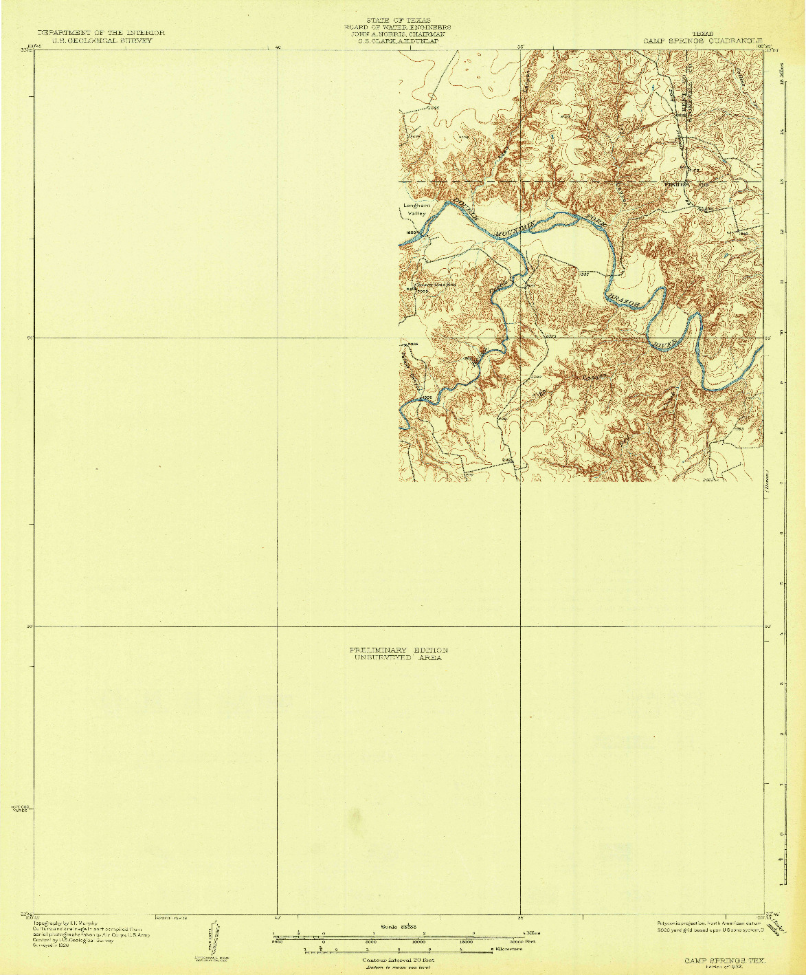 USGS 1:62500-SCALE QUADRANGLE FOR CAMP SPRINGS, TX 1932