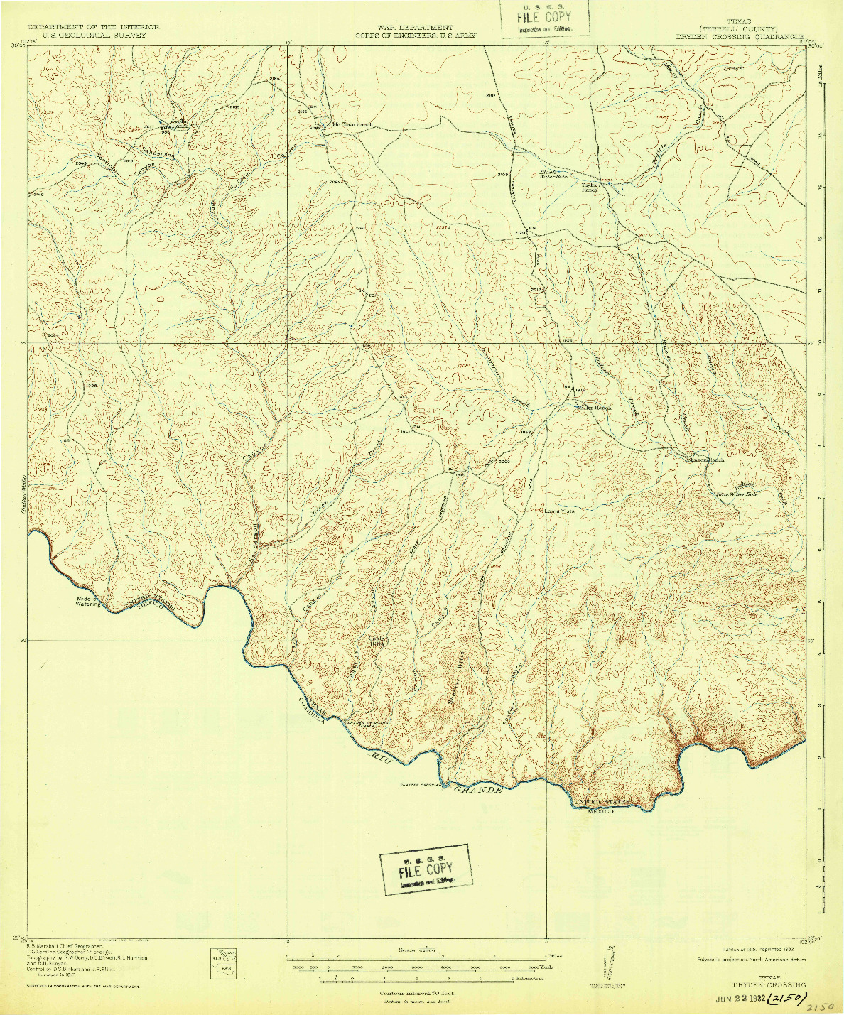 USGS 1:62500-SCALE QUADRANGLE FOR DRYDEN CROSSING, TX 1918