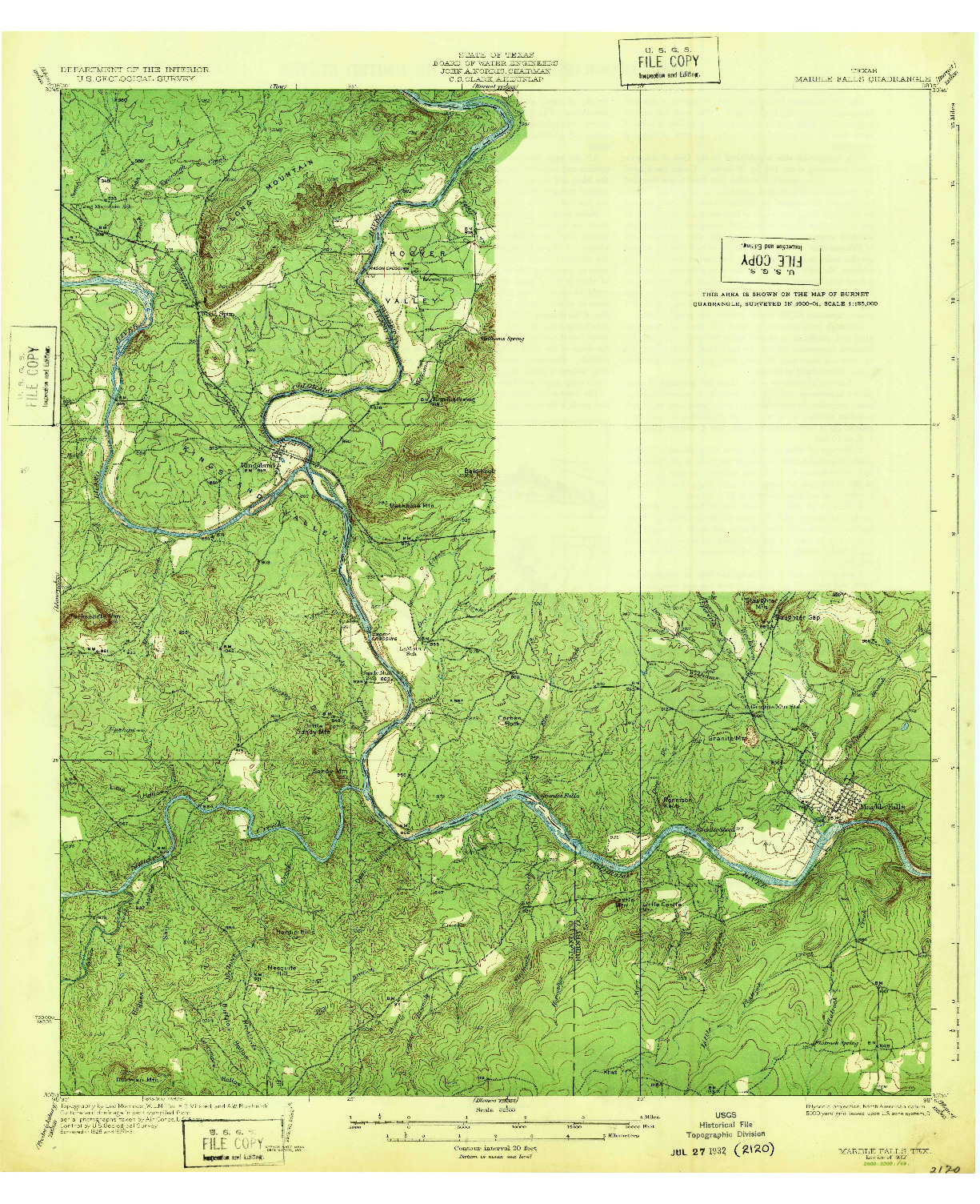 USGS 1:62500-SCALE QUADRANGLE FOR MARBLE FALLS, TX 1932