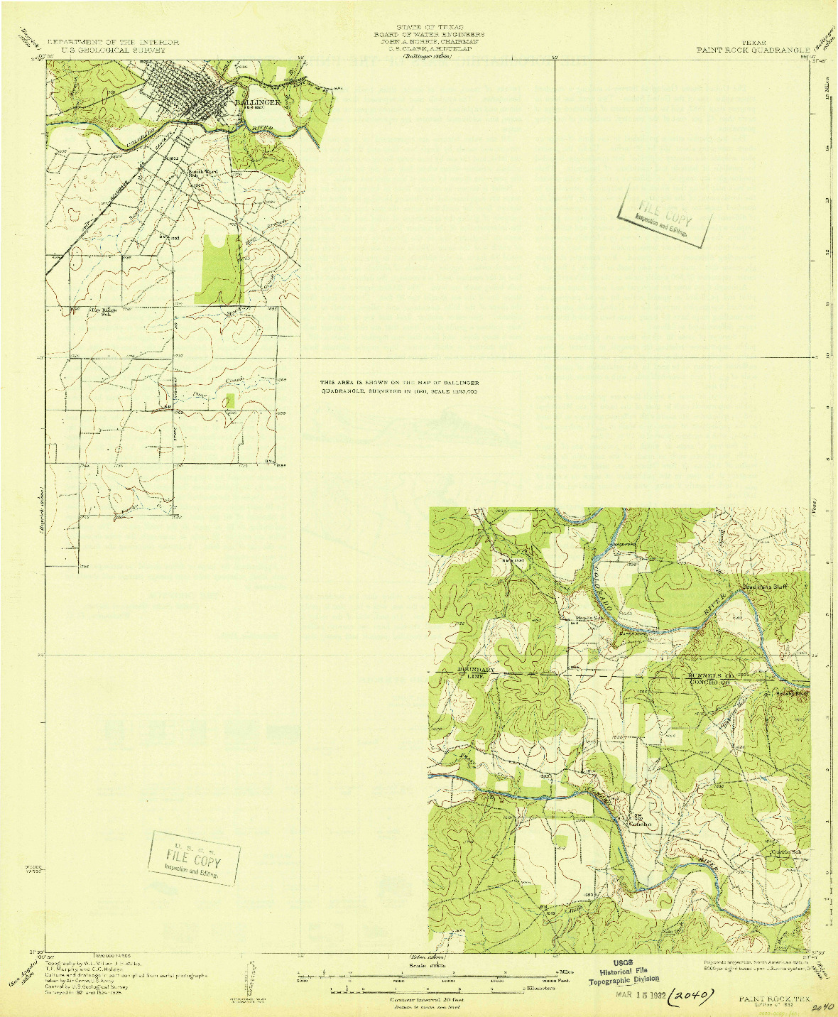 USGS 1:62500-SCALE QUADRANGLE FOR PAINT ROCK, TX 1932