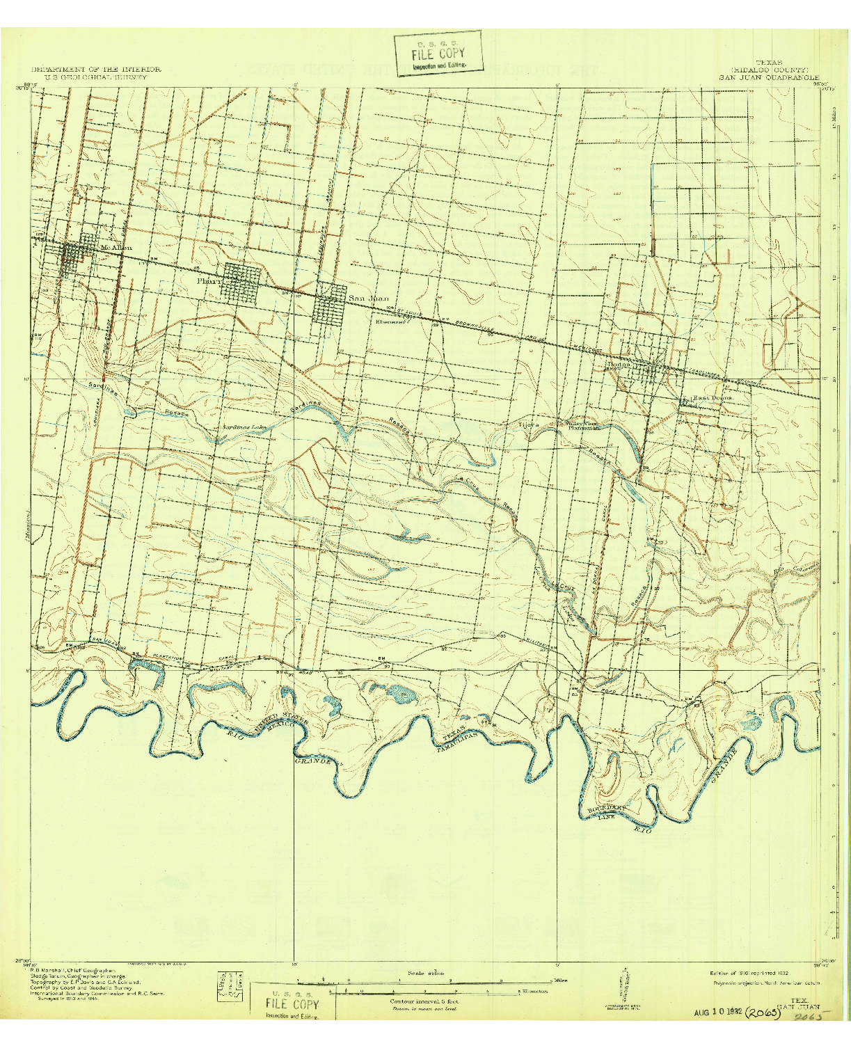 USGS 1:62500-SCALE QUADRANGLE FOR SAN JUAN, TX 1916