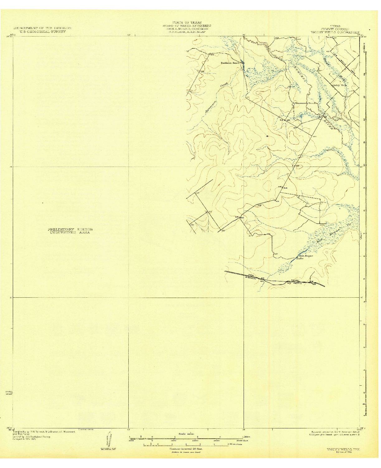 USGS 1:62500-SCALE QUADRANGLE FOR VALLEY WELLS, TX 1932