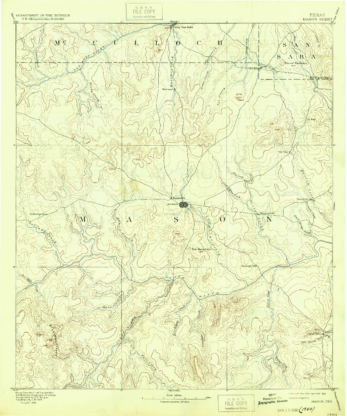 USGS 1:125000-SCALE QUADRANGLE FOR MASON, TX 1894