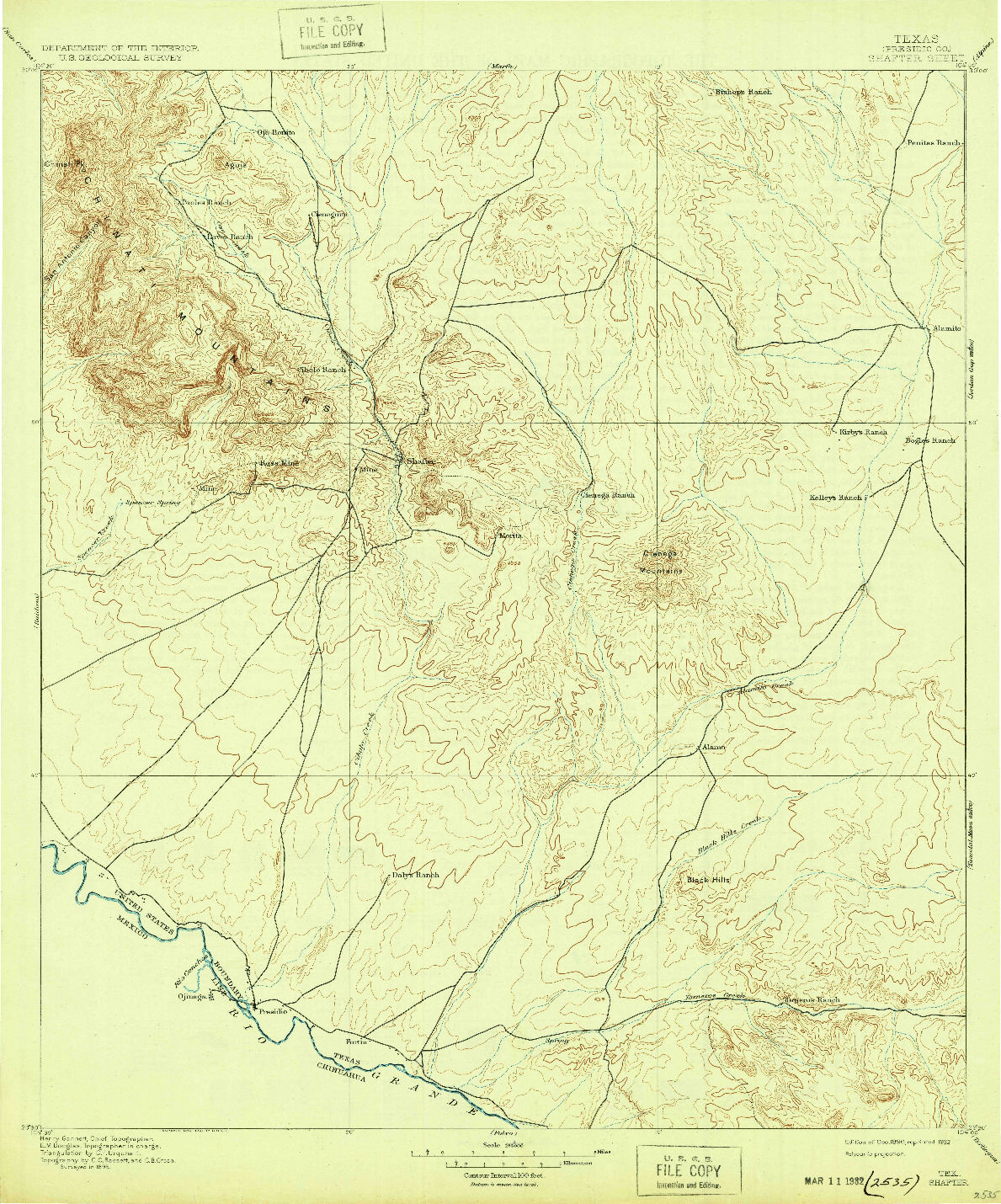 USGS 1:125000-SCALE QUADRANGLE FOR SHAFTER, TX 1896